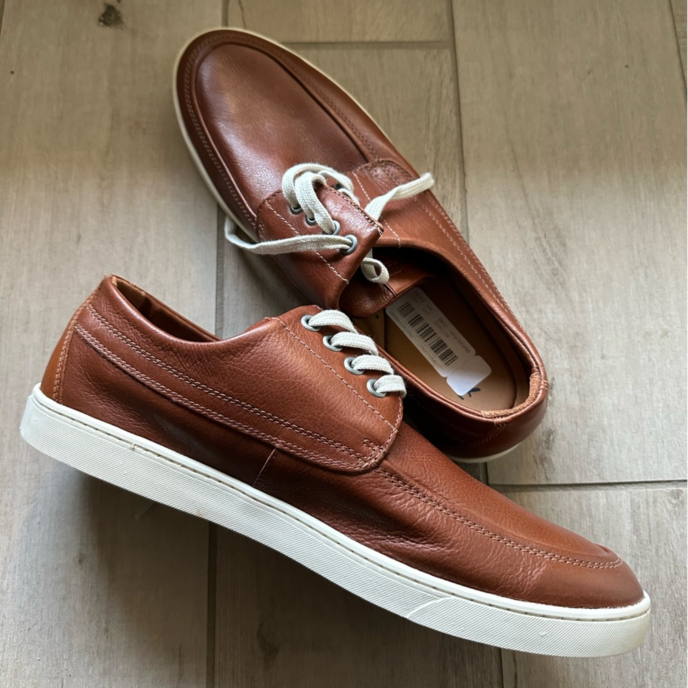 Brown and White Leather Sneakers with Minimalist Design